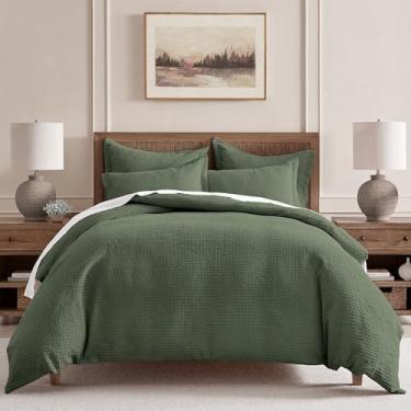 Imagem de Levtex Home - Conjunto de edredom com estampa de waffle verde floresta, casal/queen + duas fronhas padrão - trama waffle - verde floresta - edredom (228 x 238 cm) e fronha (66 x 50 cm) - algodão