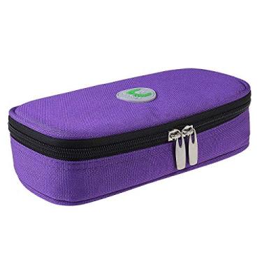 Imagem de Bolsa térmica de viagem médica de tecido Oxford da Parateck com 2 pacotes de gelo para medicamentos diabéticos legais, Purple - No Ice Pack