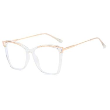 Imagem de Armação de óculos anti-luz azul feminina, estilo olho de gato, transparente, 148 mm