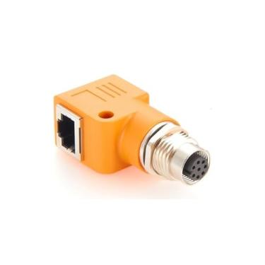 Imagem de Elecbee Adaptador de anteparo M12 para RJ45 à prova d'água M12 A código 8 pinos fêmea para conector RJ45 ângulo reto laranja