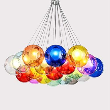 Imagem de Lustre moderno de bolas de vidro para sala de estar Lustre longo de bola de vidro criativo de personalidade para quarto infantil Lâmpadas de quarto Restaurante Luzes pendentes Lustre de LED
