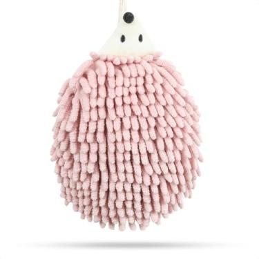 Imagem de Linda toalha de mão de ouriço com laço para pendurar, toalha de animal de banheiro para crianças, toalha absorvente de chenille super macia para cozinha, banheiro e quarto, rosa