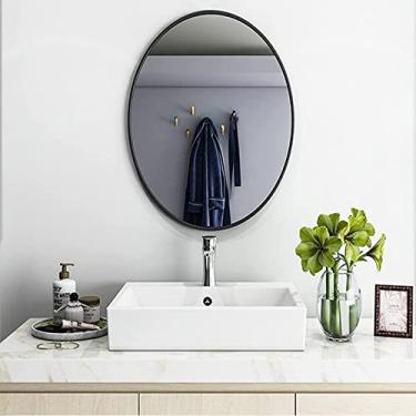 Imagem de Espelho de parede para banheiro, espelho de parede, espelho oval com moldura de metal, pendurado horizontal ou vertical, para sala de estar/banheiro/quarto/entrada, espelho de decoração de parede