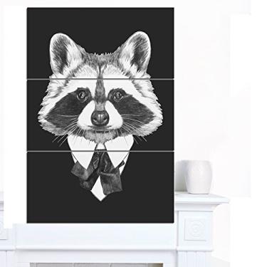 Imagem de Designart Funny Raccoon in Suit and Tie Grande Animal Wall Artwork, 28x36-3 painéis