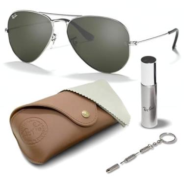Imagem de Ray-Ban Óculos de sol RB3025 AVIATOR MIRROR em forma de piloto para homens e mulheres com kit oficial RAYBAN Eyewear, Armação prateada polida | Lente cinza, 62 mm