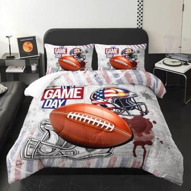 Imagem de lneffble Conjunto de edredom infantil tamanho casal para meninos, futebol americano, roupa de cama casal com tema esportivo, colcha esportiva para meninos