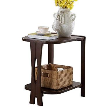 Imagem de Mesa lateral de madeira maciça estilo americano sala de estar sofá mesa lateral mesa de canto mesa de centro 2 camadas suporte de revistas 21,5 x 42 x 55 cm (cor: B) (C)