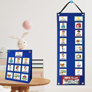 Imagem de RWWPJLLWHR Agenda visual infantil pendurada agenda visual tabela de tarefas com 70 cartões magnético crianças aprendizagem calendário gráfico manhã hora de dormir agenda planejador de parede para