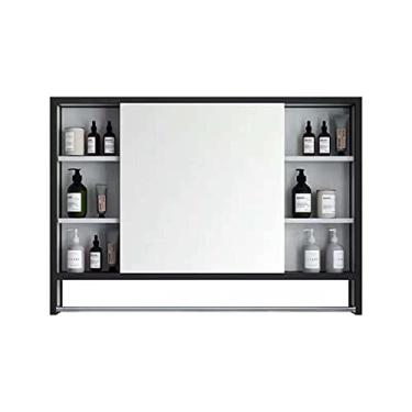 Imagem de Armário de banheiro com espelho armário de parede armário pendurado armário de armazenamento com prateleiras adequado para banheiro banheiro banheiro estilo simples (tamanho: 120 cm/47,2 polegadas)