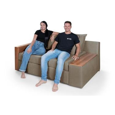 Imagem de Sofá Cama Panamá Chenile Pompéia Aveludado Composê com Baú Casal 2 Lugares (Avelã 205/856)