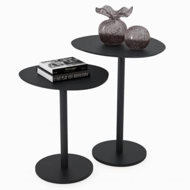 Imagem de Mesa de Canto para Sala, Mesa de Canto Sofa, Kit 2 Mesa Lateral Orgânica de Canto Design Haste Preta Monopé de Apoio(Preto)