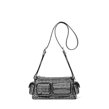 Imagem de Michael Kors Dakota Bolsa transversal pequena conversível de bolso, ferragens prateadas/parafusos de fixação a quente/preta