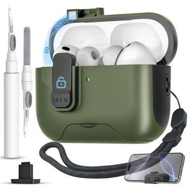 Imagem de Meiyasy Capa para AirPods Pro 3 (2025) com clipe de bloqueio seguro, capa rígida protetora contra queda total pop-up automática para Apple AirPod Pro 3ª geração com cordão e kit de limpeza (verde