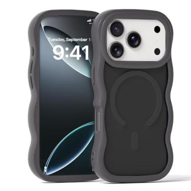 Imagem de Scricor Capa para iPhone 17 ProMax de 6,9 polegadas, linda moldura ondulada e encaracolada compatível com Magsafe Capa traseira rígida translúcida fosca transparente à prova de choque para mulheres e