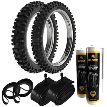 Imagem de Par Pneu Biz 125 Pop 110i 80/100-14 + 60/100-17 Sh31 Rinaldi+ Camaras + Cintas + Selantes