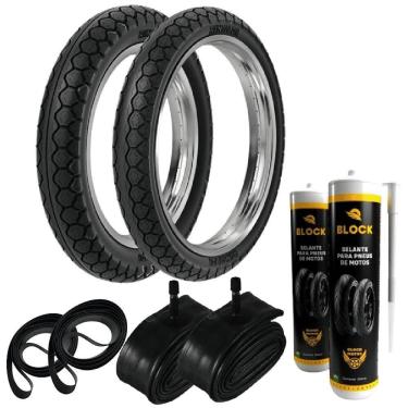 Imagem de Par Pneu Biz 125 Pop 110i 250-17 + 80/100-14 Pd29 Rinaldi + Camaras + Cintas + Selantes