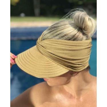 Imagem de Viseira Feminina De Praia Turbante Uva E Uvb Fps 50 - Dourada - Dulce 