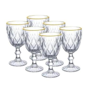 Imagem de Taças Diamond Transparente C/ Borda Fio De Ouro Lyor 330ml, 6 Unidades