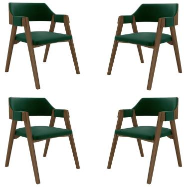 Imagem de Kit 4 Cadeiras Sala de Jantar e Jogos Carteados Madeira Maciça Poker Veludo Verde/Nogueira G42 - Gran Belo