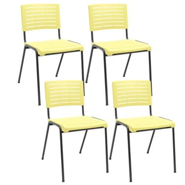 Imagem de Kit 04 Cadeiras Empilhável Fixa Escritório Multiuso Base Preta Kimi P03 Amarelo - Lyam Decor