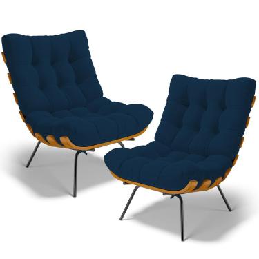 Imagem de Kit 2 Poltronas Decorativas Sala de Estar Costela L02 Suede Azul Marinho - Lyam Decor