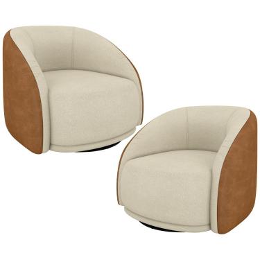 Imagem de Kit 02 Poltronas Decorativa Giratória Angelina M03 Bouclê Bege Couríssimo Whisky - Lyam Decor