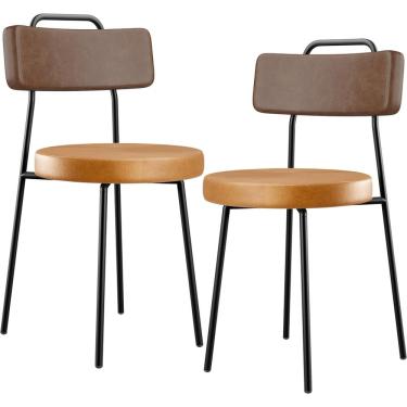 Imagem de Kit 02 Cadeiras Decorativas Estofada Para Sala Jantar Barcelona L02 Couríssimo Marrom Whisky - Lyam