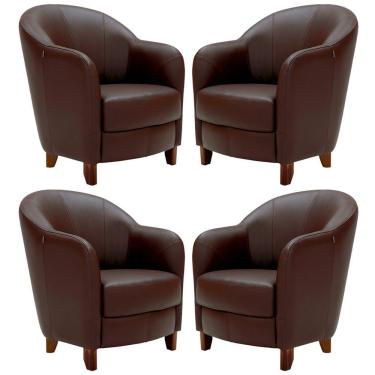 Imagem de Kit 4 Poltronas Decorativas Sala de Estar Pés Madeira Kairós Couro Chocolate - Gran Belo