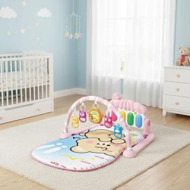 Imagem de Tapete de Atividades para Bebê Musical com Piano Interativo Brinquedos Educativos Tapete Infantil Sensorial com Arco e Luzes, Estimula Coordenação Motora, Audição e Desenvolvimento – Rosa