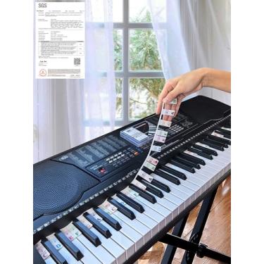 Imagem de Guia de notas de piano para iniciantes, etiquetas removíveis de notas de teclado de piano para aprendizagem, tamanho normal de 61 teclas, feito de borracha de silicone, sem necessidade de adesivos