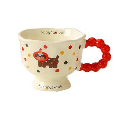 Imagem de Caneca de cerâmica fofa de 400 ml - 368.5 g caneca criativa de bolinhas de desenho animado - filhote de bolinhas vermelhas