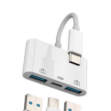 Imagem de Adaptador USB C (3 em 1) Porta de carregamento USB OTG 3.0 tipo C para iPhone 16 15 divisor para conversor Apple MacBook adaptador para iPad Mouse conector extensor de dados acessórios compatíveis com