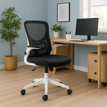 Imagem de Cadeira de Escritório Home Office Ergonômica Diretor Bytes Branca com Encosto em Tela Apoio Lombar e Braços Retráteis