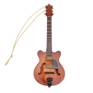 Imagem de Modelagem de Guitarra Em Miniatura Real, Design de Madeira Com Várias Finalidades, Guitarra de Madeira Pendurada No Ornamento Com Barbante para a Estante de Livraria Decoração