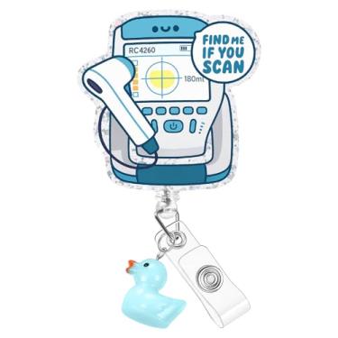 Imagem de Plifal Clipe de suporte de carretel de crachá de ultrassom – Encontre-me se você digitalizar carretel retrátil para crachá de identidade com clipe jacaré, acessórios médicos de enfermagem, presentes