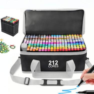 Imagem de 212 Cores Marcadores para Colorir com Estojo para Transporte, Caneta touch para Colorir Caneta para desenho profissional Escolar canetinhas Ponta Dupla para Crianças e Adultos, Álcool, Ilustração