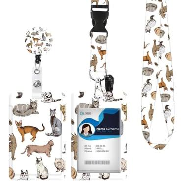 Imagem de Porta-crachá de identificação com cordão retrátil e chaveiro, carretel de crachá com clipe de mosquetão giratório, etiqueta de nome de cartão de gatos colorido, cordão protetor de identidade, clipes