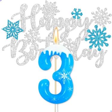 Imagem de Frozen 3th Birthday Party Decorations Snowflake Number 3 Candle, Elsa Cake Topper Decorations for Girls Princess Anna Elsa Frozen Theme Party Decorations Supplies, Party Favors