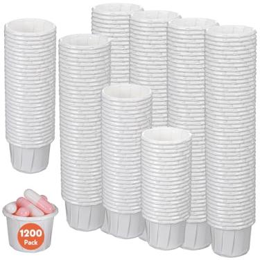 Imagem de 1200 peças de copos de porção de suflê de papel de 14,2 g, copos de amostra brancos descartáveis MIni com forro à prova de água, ketchup tratado para medição, degustações, sobremesa, suflê, suco