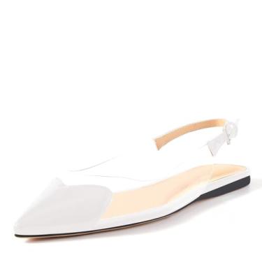 Imagem de Fravonkass Sapatilhas femininas modernas com bico de coração transparente em PVC com bico fino preto chique e bico fino transparente para encontros e escritório sapatos rasos para mulheres, Branco, 38
