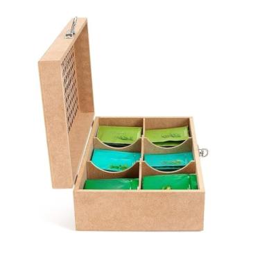 Imagem de Caixa Porta Chá 6 Divisórias Com Fecho P/Cadeado Produzida em Mdf Cru