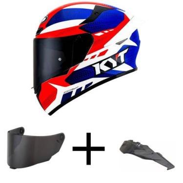 Imagem de Capacete KYT TT Course Gear Azul e Vermelho Mais Viseira Fumê e Spoile