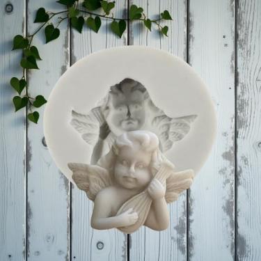 Imagem de Angel Baby Moldes para fondant de silicone para chá de bebê, decoração de bolos, cobertura de cupcake, pasta de goma de chocolate, argila de polímero