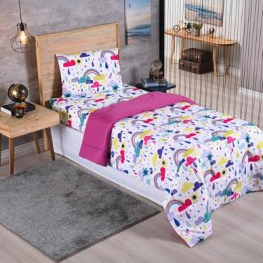 Imagem de Edredom Solteiro Infantil Dupla Face Estampado Digital Fofinho Macio Avulso Micropecal 200 Fios (Arco Íris)