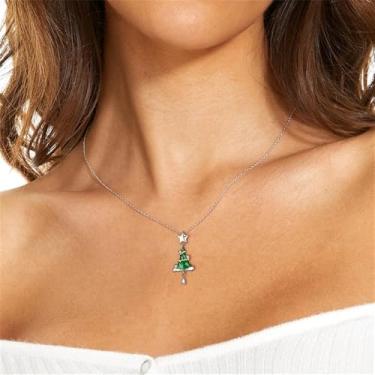 Imagem de Colar com pingente de árvore de Natal verde para mulheres, pingente de gota, zircônia cúbica, diamante, corrente ajustável, joia de festa de fim de ano, Small, Cobre, Sem Pedra Preciosa