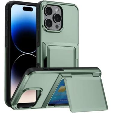 Imagem de Capa tipo carteira para iPhone 15 Pro com compartimento oculto para cartão, capa protetora resistente para celular (para iPhone 15 Pro/verde-exército)