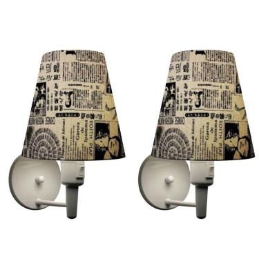 Imagem de Kit-2 Arandela Cone Md-2013 Branco C- Inter Liga E Desl Cúpula Em Tecido Ny-jornal - Bivolt