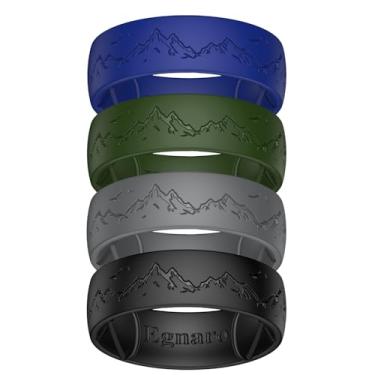 Imagem de Egnaro Anéis de casamento masculinos de silicone, pulseiras de noivado de borracha com gravação de 8,5 mm de largura, 2,5 mm de espessura, pacote múltiplo para treino, viagem, academia