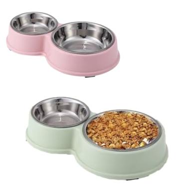 Imagem de Comedouro e bebedouro inox Duplo para bicho de estimação cachorro ou gatos C/antiderrapante(Rosa claro)