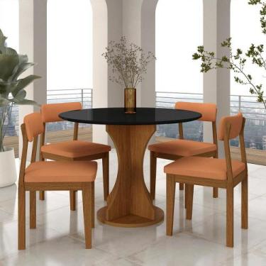 Imagem de Mesa Redonda Cosença Com 4 Cadeiras Estofadas Fre/pto/s.terracot - M.a